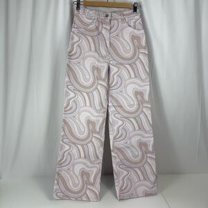 Aritzia Wilfred Free Vera Pant Soft Swirls Neutral Print Wide Leg Women's Size 2